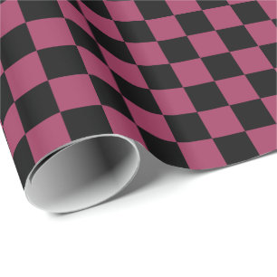 Papel De Presente Quadrados de Xadrez Rosa Sangria e Preto