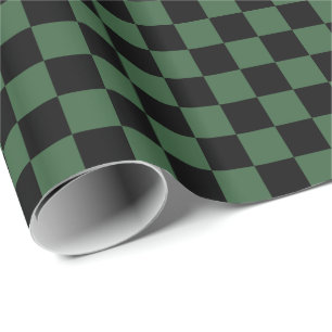 Papel De Presente Quadrados de Xadrez Verde Caçador e Preto