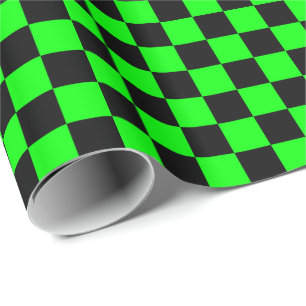Papel De Presente Quadrados de Xadrez Verde Lima e Preto