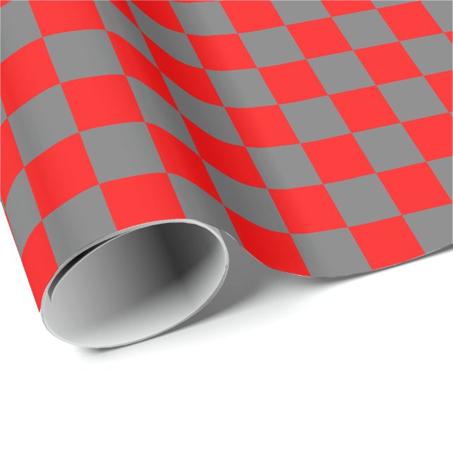 Papel De Presente Quadrados de Xadrez Vermelho e Cinza (Ponta do rolo)