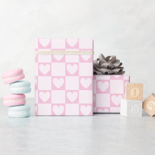 Papel De Presente Quadrados Elegantes de Corações Rosa Muito Suaves
