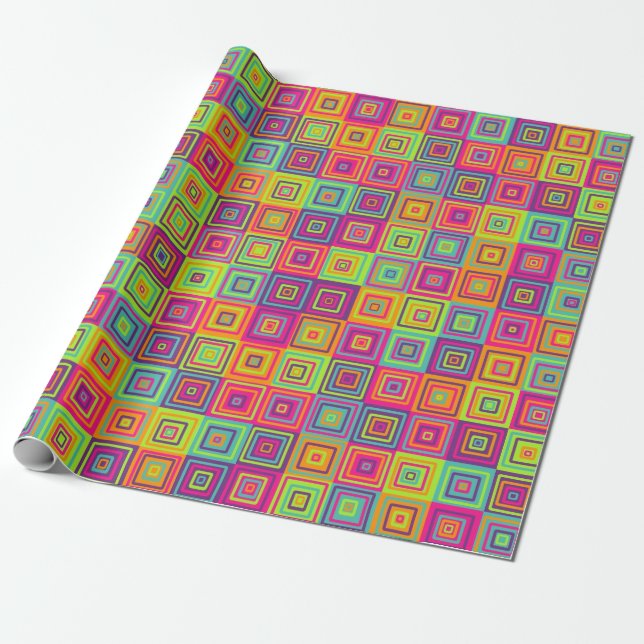 Papel De Presente Quadrados Geométricos Coloridos (Desenrolado)