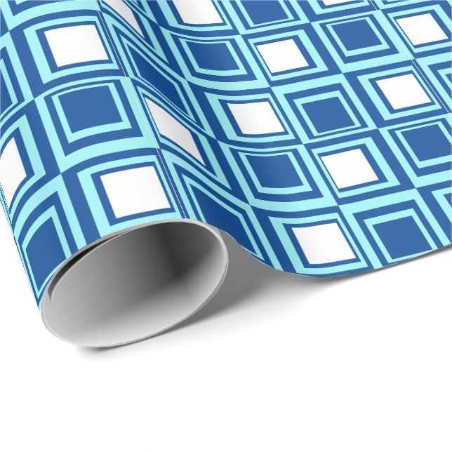 Papel De Presente Quadrados modernos, índio claro e escuro com branc (Ponta do rolo)