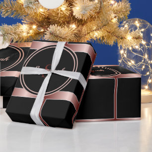 Papel De Presente Quadrados Pretos E Quebra Geométrica Dourada Rosa