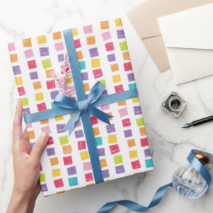 PAPEL DE PRESENTE QUADRADOS RASCUNHADOS COLORIDOS BRILHANTES