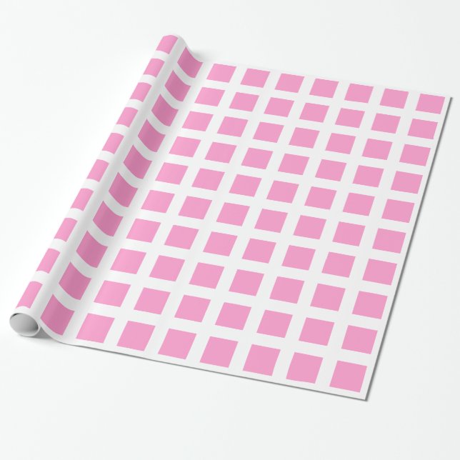 Papel De Presente Quadrados - Rosa em Branco (Desenrolado)