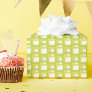 Papel De Presente Quadrados Tecido Verde Lima Amarelo