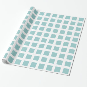 Papel De Presente Quadrados - Verde Azul Claro em Branco