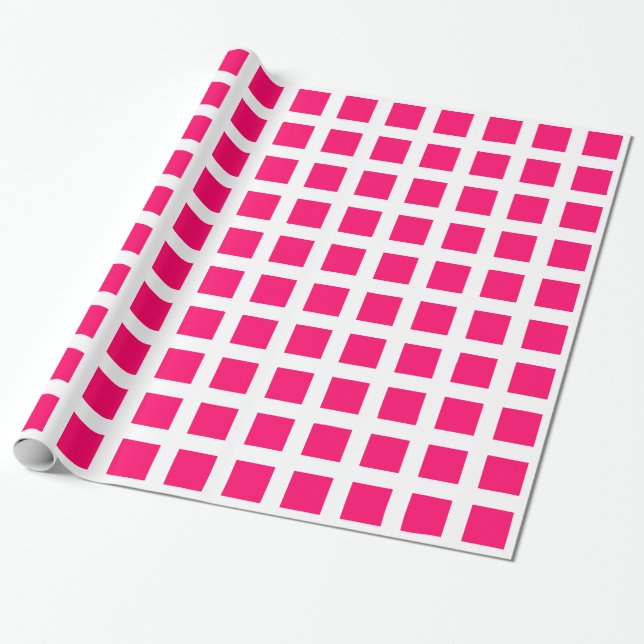 Papel De Presente Quadrados - Vermelho Neon Branco (Desenrolado)