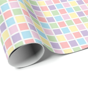 Papel De Presente Quadrados Xadrez de Arco-Íris Pastel, Aniversário,