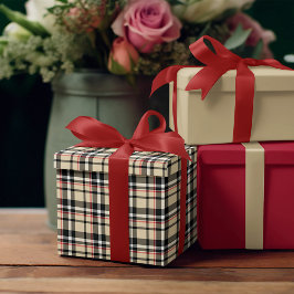 Papel De Presente Quadrados Xadrez Escocês em Vermelho Bege Preto Br