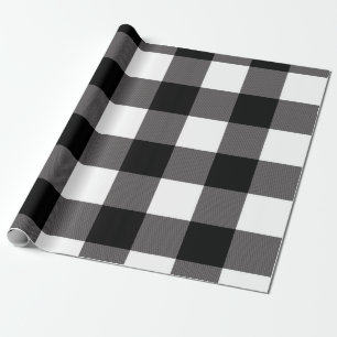 Papel De Presente Quadrados Xadrez Preto e Branco Plaid de Búfalo
