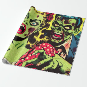 Papel De Presente Quadrinhos Retro de Casal Zumbi