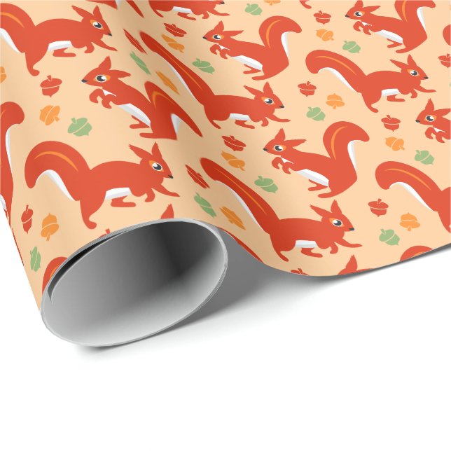 Papel De Presente Quadrinhos vermelhos e acorns outono Cores (Ponta do rolo)