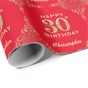 Papel De Presente Quadro aniversário de 30 anos vermelho e brilhante
