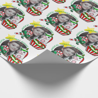 Papel De Presente Quadro de Foto Natal Unicórnio Cupcake
