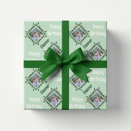 Papel De Presente Quadro de Fotos Floral Feliz Aniversário