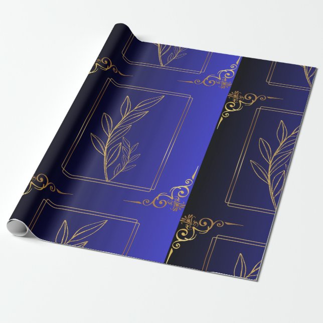 Papel De Presente Quadro de Ouro de Gradiente Azul&Preto Padrão (Desenrolado)