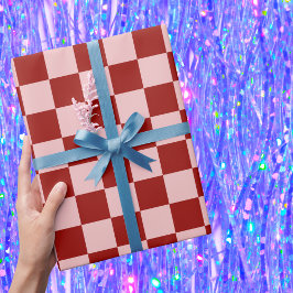 Papel De Presente Quadro de verificação vermelho e rosa