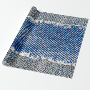 Papel De Presente Quadro Denim. Tecido denim estripado com borda da