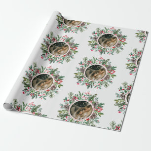 Papel De Presente Quadro redondo de Natal elegante com foto branca