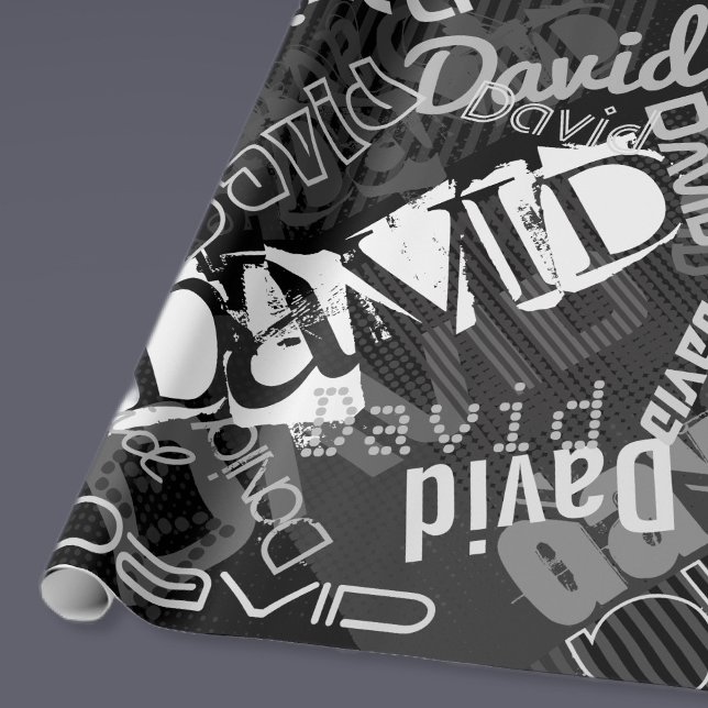 Papel De Presente Qualquer nome criativo personalizável preto e bran (Criador carregado)