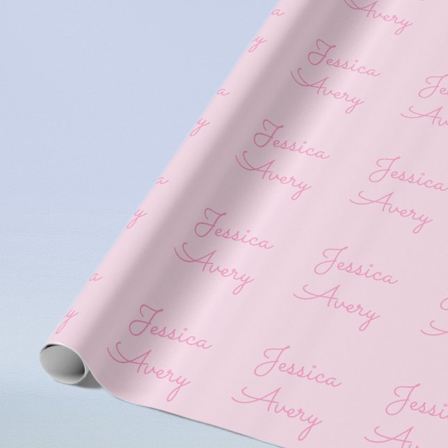 Papel De Presente Qualquer Nome | Cute Rosa Cursivo (Criador carregado)
