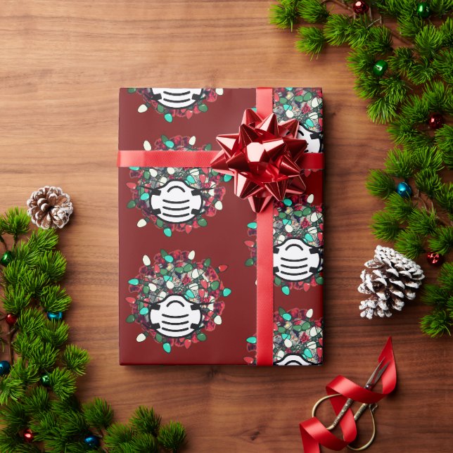 Papel De Presente Quarentena Natal Lit Covid Pathogen + Mask Red (Presente de Natal)