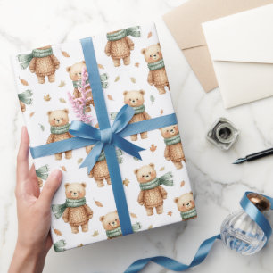 Papel De Presente Quarto de Urso de Pelúcia Aconchegante de Outono