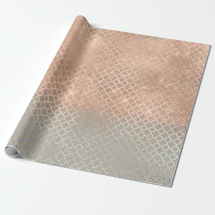 Papel De Presente Quatrefoil Bride 16ª Cinza Dourada Blush Bridal