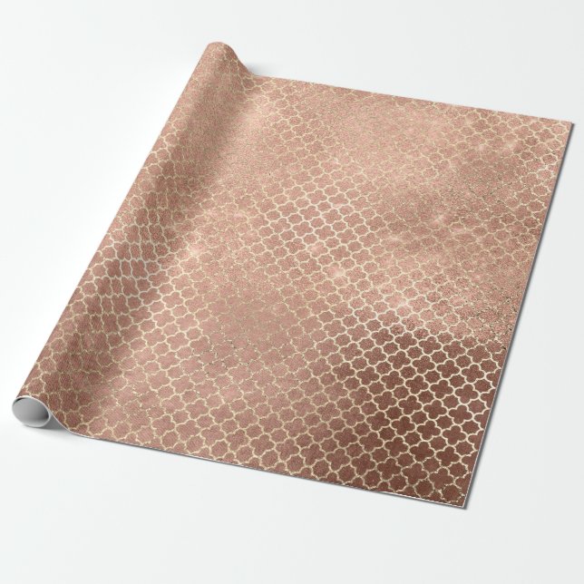 Papel De Presente Quatrefoil Bride 16ª Rosa, Blush Dourado Cotta (Desenrolado)