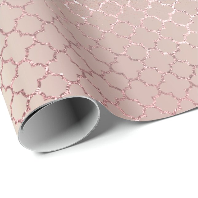 Papel De Presente Quatrefoil Bride 16ª Rosa Dourada Blush Bridal Spa (Ponta do rolo)