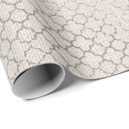 Papel De Presente Quatrefoil Cinza Silver Beige Linho-Rosa Creme