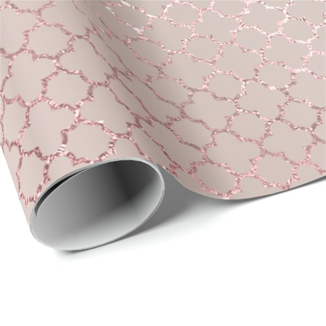Papel De Presente Quatrefoil Glam Rosa Rosa Dourada Blush Bridal Bri (Ponta do rolo)