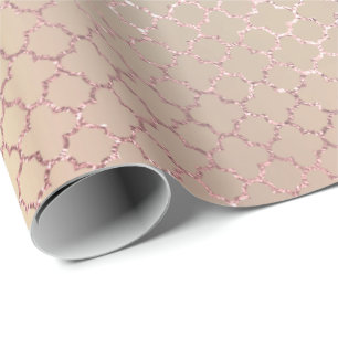 Papel De Presente Quatrefoil Glam Rosa Rosa Rosa Dourada Pincel Bril