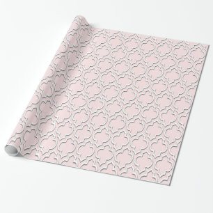 Papel De Presente Quatrefoil Marroquino Branco da rosa claro #7DS