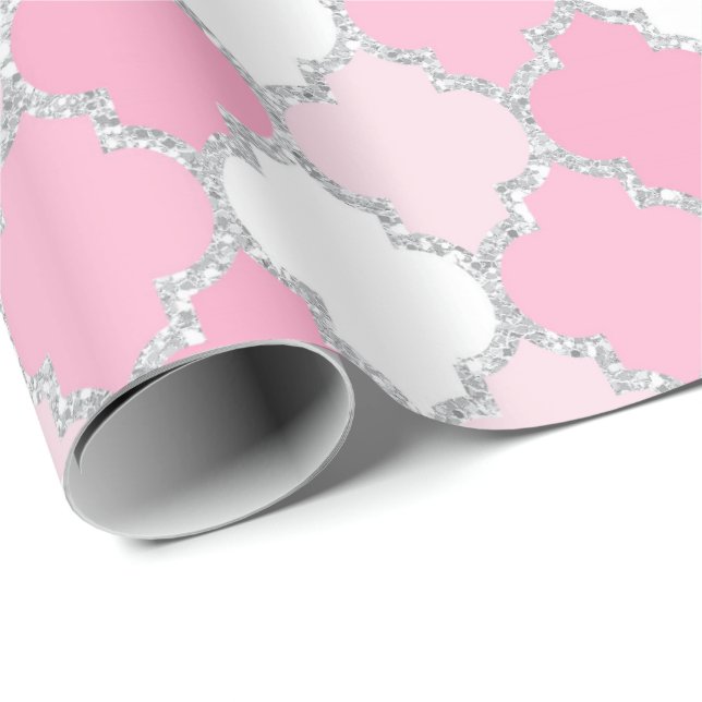 Papel De Presente Quatrefoil Net White Silver Art Deco Vip (Ponta do rolo)