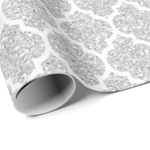 Papel De Presente Quatrefoil Net White Silver Art Deco Vip
