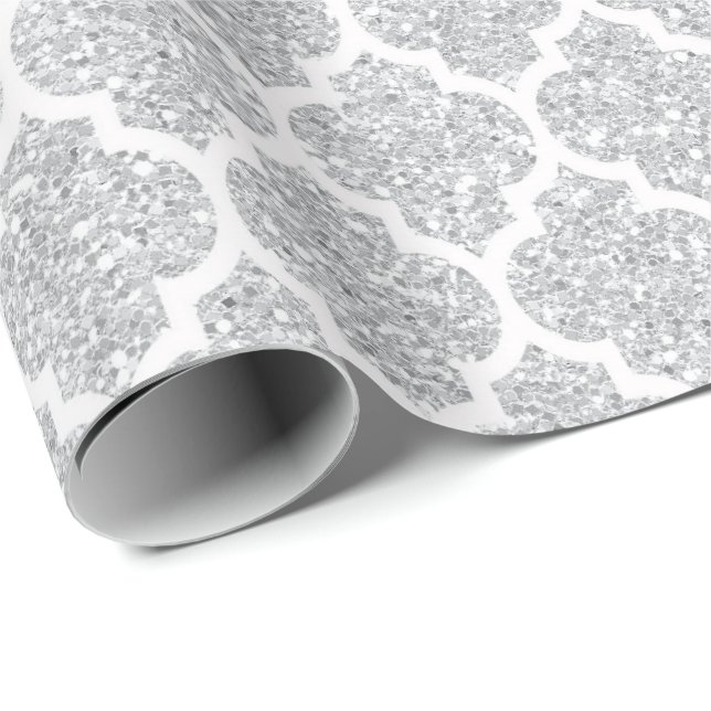 Papel De Presente Quatrefoil Net White Silver Art Deco Vip (Ponta do rolo)