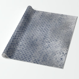 Papel De Presente Quatrefoil Prata Glam Azul Prateado