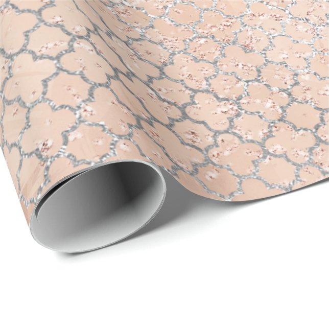 Papel De Presente Quatrefoil Prata Glam Rosa Rosa Rosa Dourada Pêsse (Ponta do rolo)