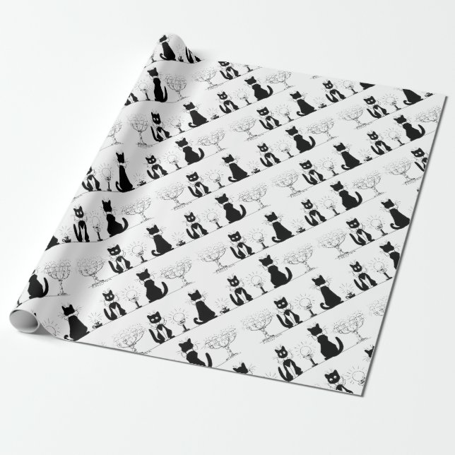 Papel De Presente Quatro Gatos Pretos, Louis Wain (Desenrolado)