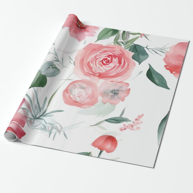 Papel De Presente Quebra de Aquarela de Colagem Floral (Desenrolado)