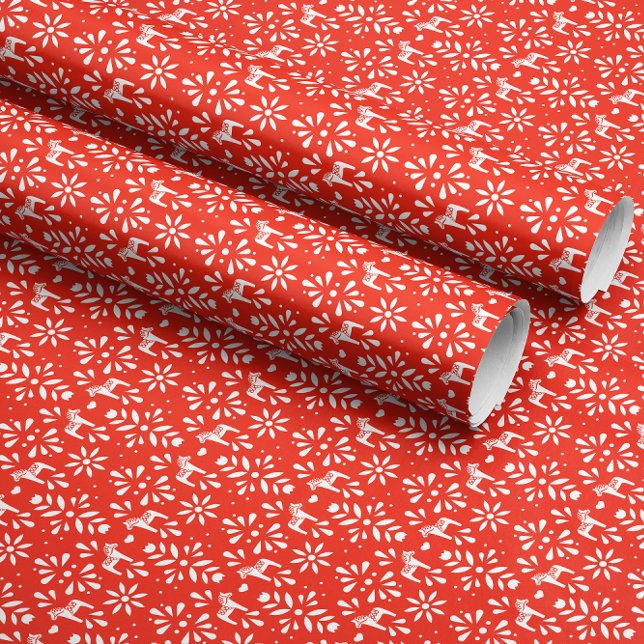 Papel De Presente Quebra de Dala Holiday Red Holiday, de Cavalo Bran (red and white Scandinavian Dala horse design wintery Swedish Christmas holiday gift wrapping paper)