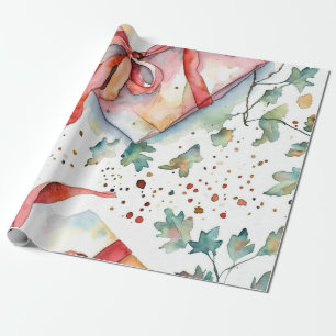 Papel De Presente Quebra de ornamentos Vermelhos com Neve