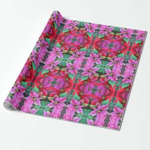 Papel De Presente Quebra de Presente com PInk & Poinsettias Vermelha