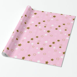 Papel De Presente Quebra de presente de estrelas rosa e Dourada