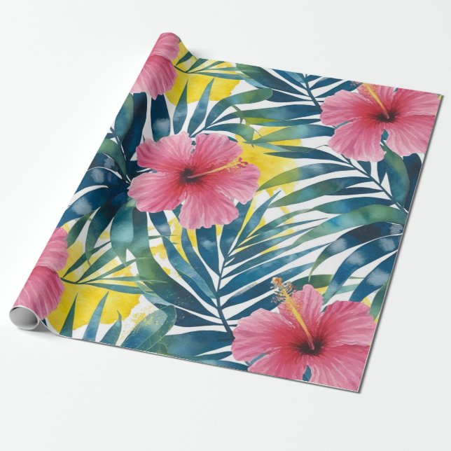 Papel De Presente Quebra de Presente de Explosão de Aquarela Tropica (Desenrolado)