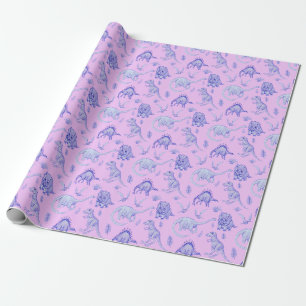 Papel De Presente Quebra de presente do Dinossauro Lilac e Roxo