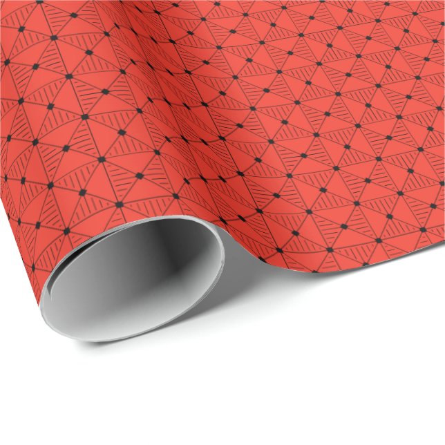 Papel De Presente Quebra de presente geométrica em preto e vermelho (Ponta do rolo)